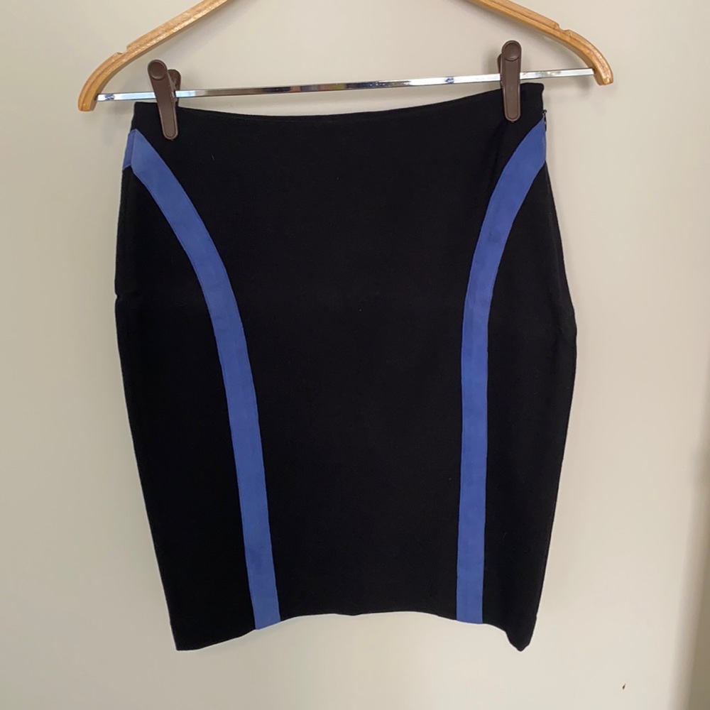 Black with blue suede stripe pencil skirt DKNYC